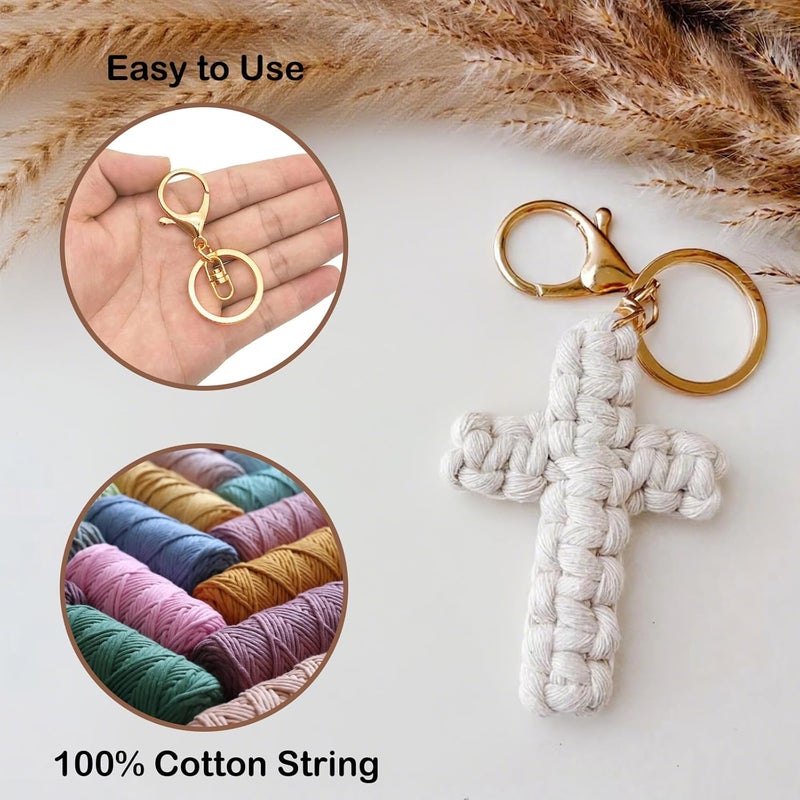HongEast Macrame Cross Keychain,Jesus Key Chain Christian Car Accessories Handmade Soft Cross Keychain Boho Decor for Women Men Gifts - Image 1